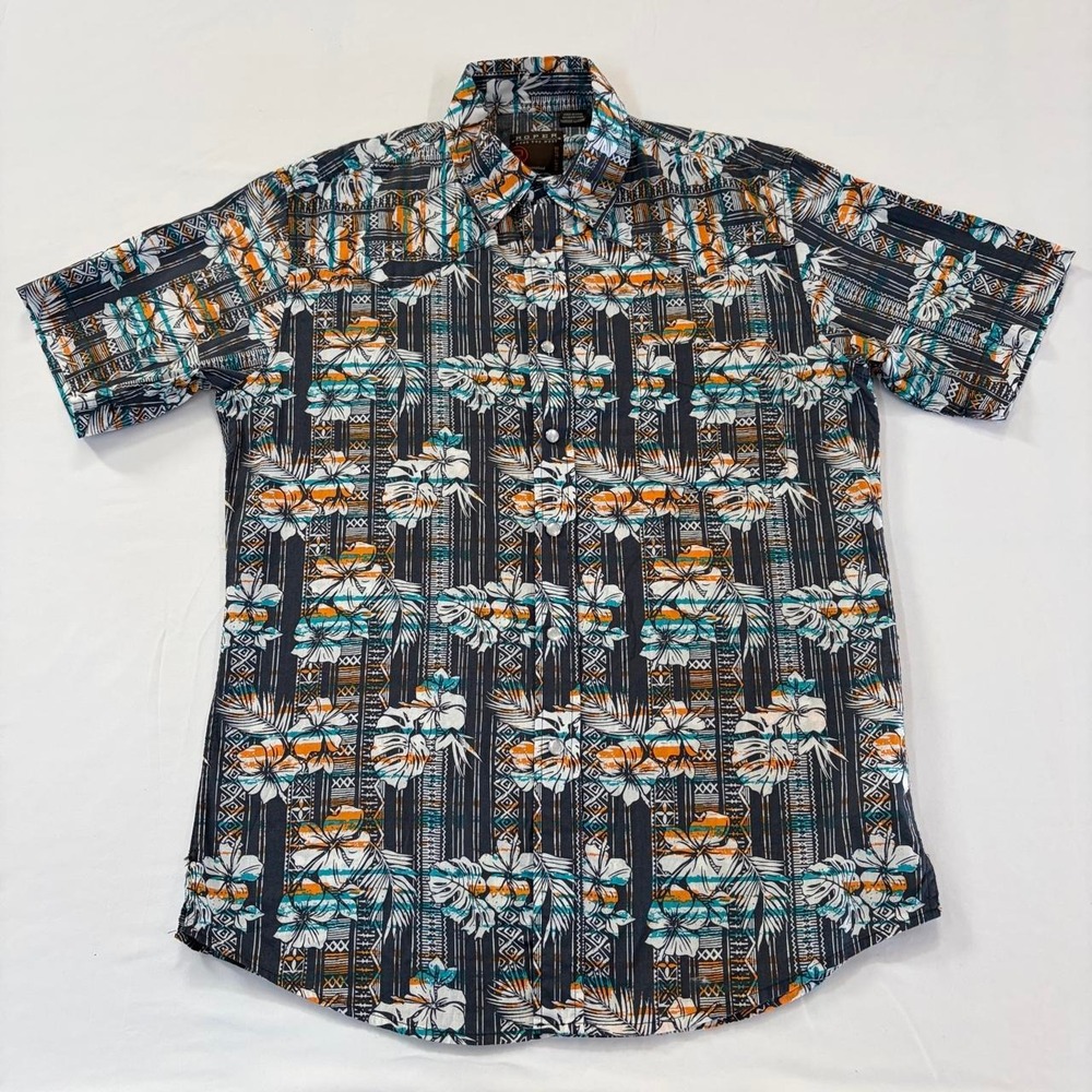 Roper Men's Woven Pearl Snap Point Collar Short Sleeve M Floral Hawaiian